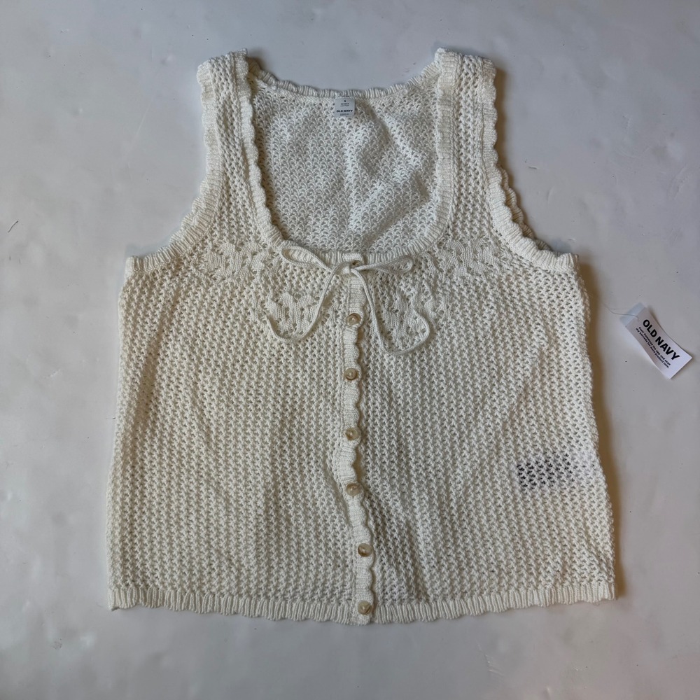 Old Navy Seaside Cotton Crochet Tank Top White Coquette Button Front Small NWT